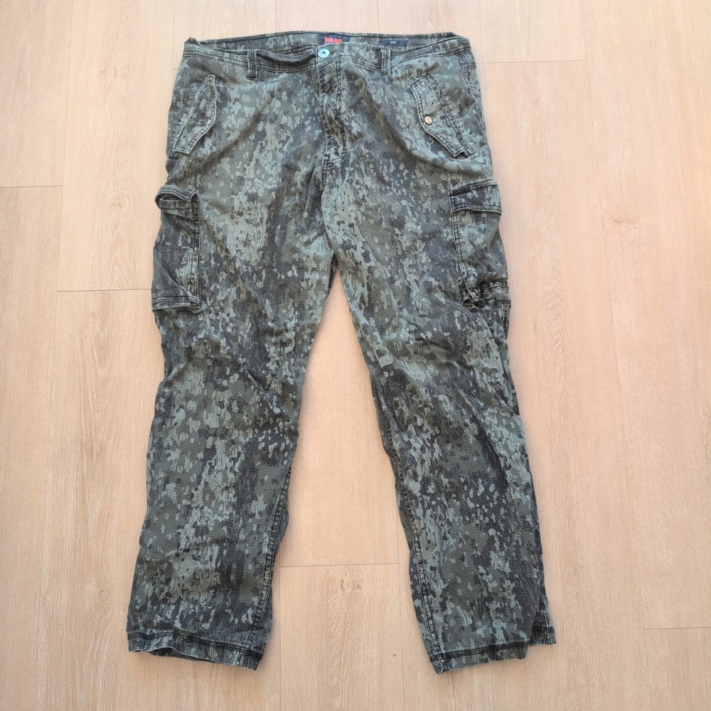 Bass Outdoor Mens Tapered Cargo Pants Green Grey Digital Camo Ripstop Size 40